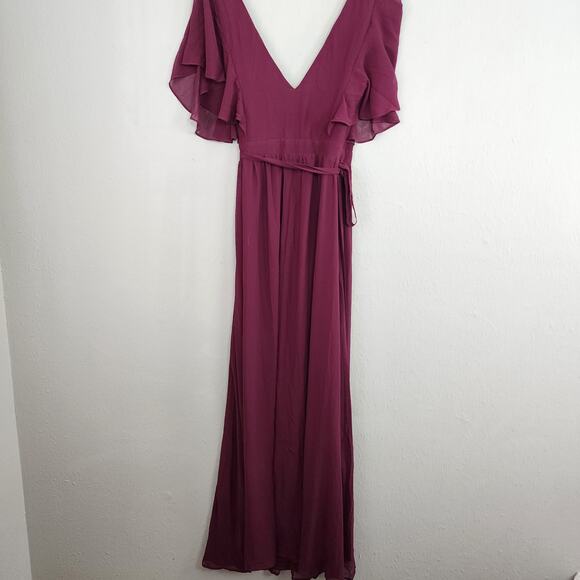 NEW Lulus Convincing Grace Burgundy Flutter Sleeve Wrap Maxi Dress - Picture 12 of 13